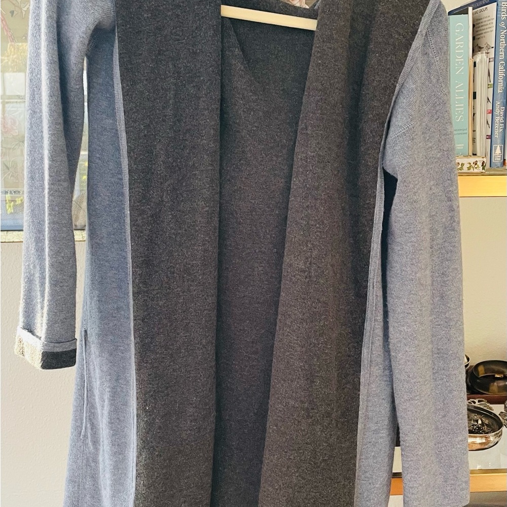 Stylish Gray and Blue Reversible Women's Cashmere Sweater Coat
